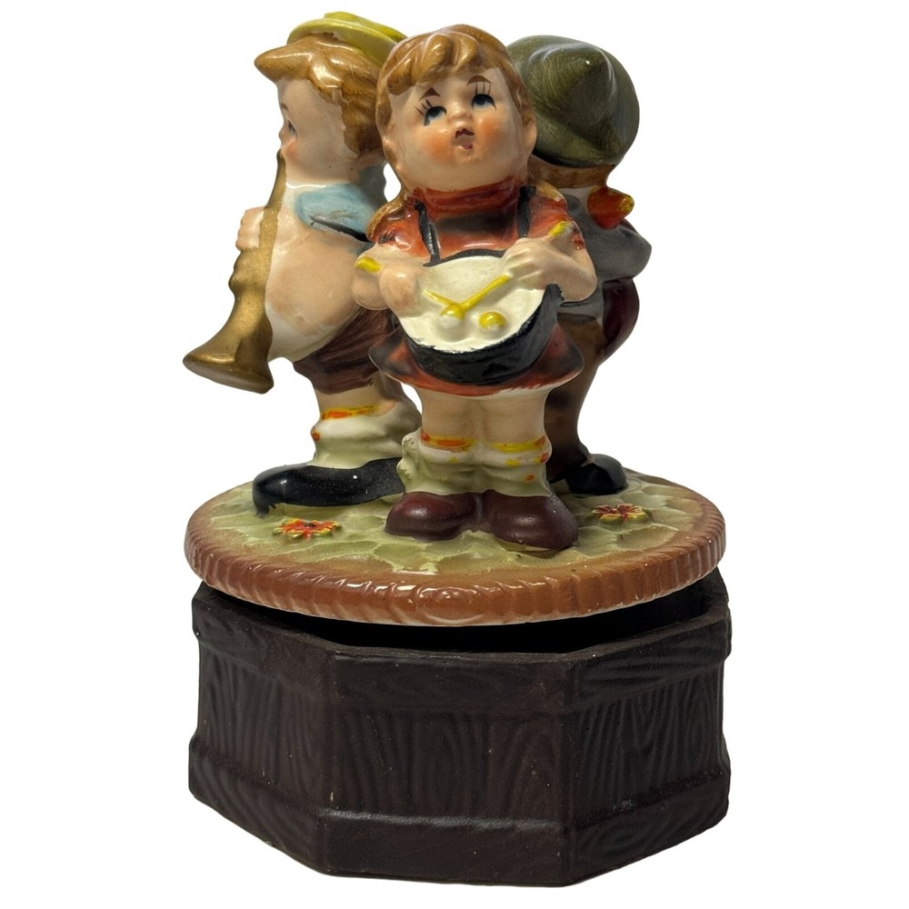 Vintage Boys Girl Playing Instruments Figurine Rotating Music Box Works
